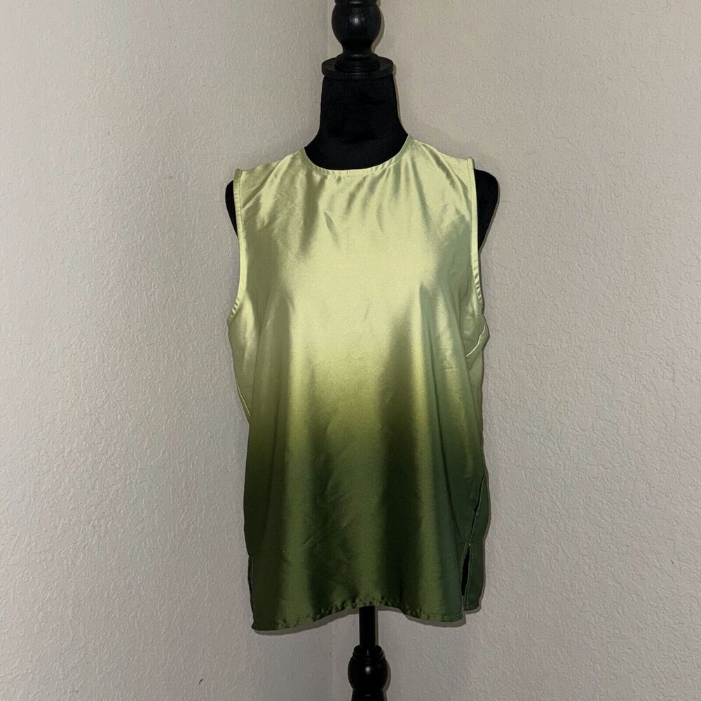 Worthington Womens Tank Top Medium Green‎ Back Zip Round Neck Fairy Cottage Core